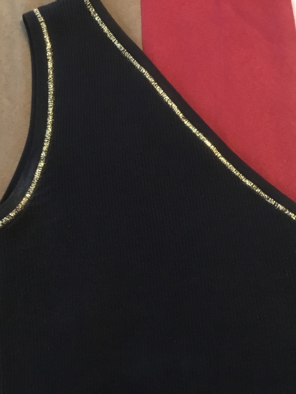 Celine one shoulder top in black and gold trim (L) - Picture 5 of 8